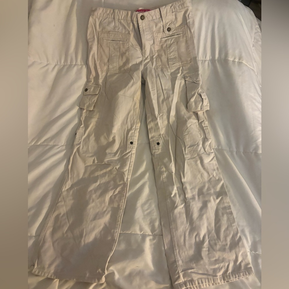 2000s Vintage Low-rise Cream Cargo Pants